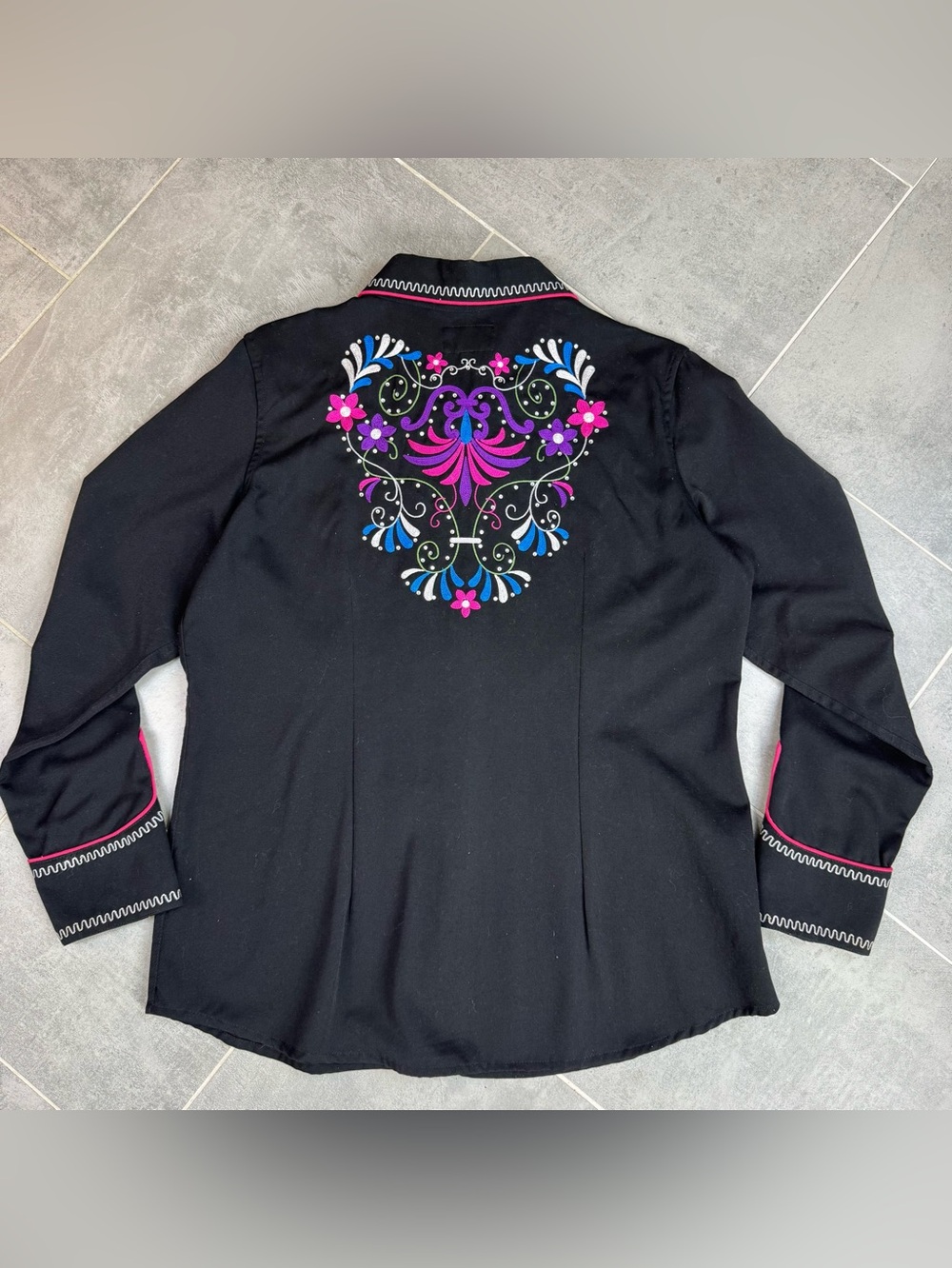 Panhandle Slim Women's XL Black Embroidered Western Shirt Pearl Snap Floral